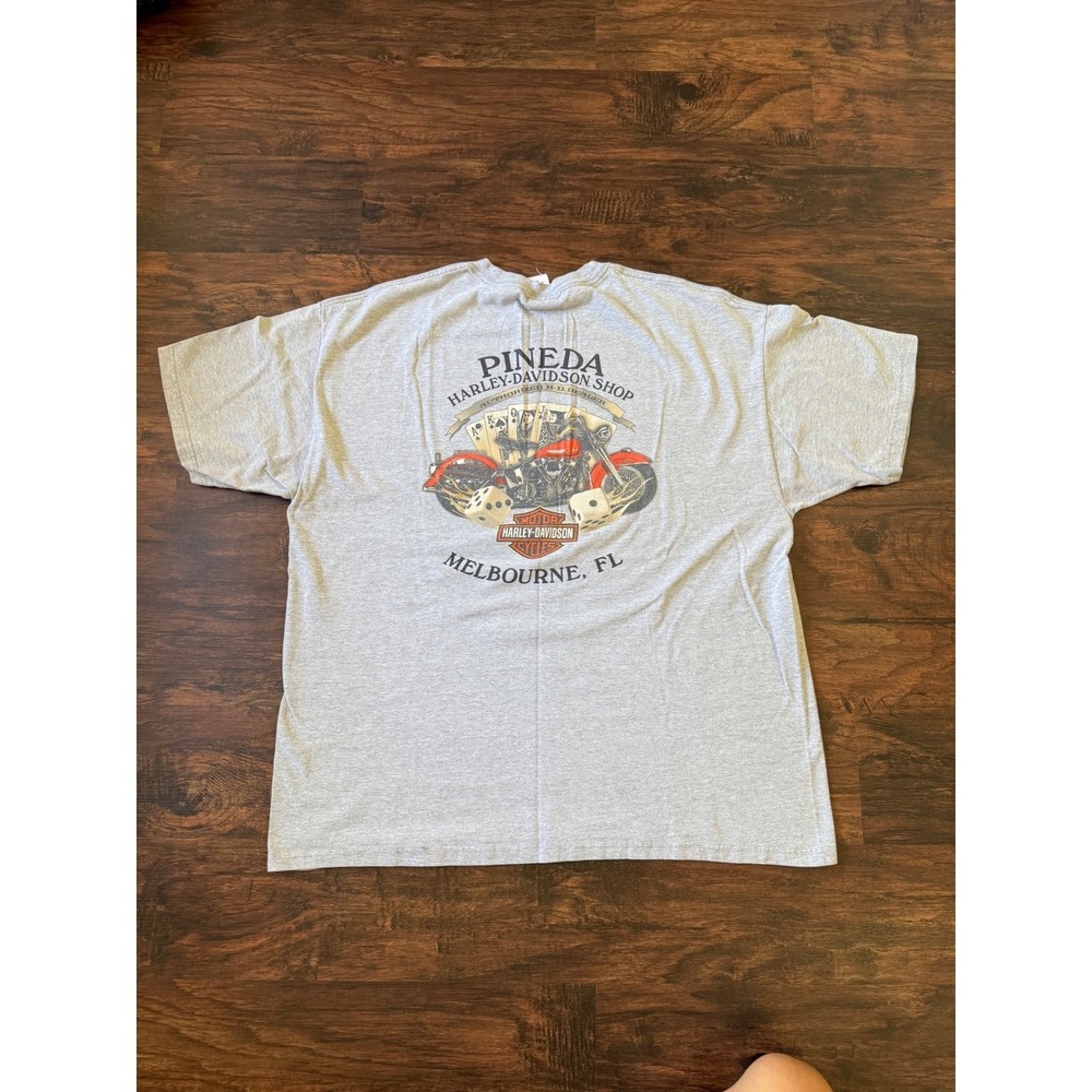 y2k vtg Harley Davidson Tee 2XL Gray Florida Man Poker Skull‎ Wings Made in US - Picture 3 of 8